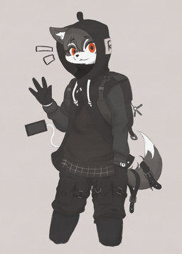 4_fingers anthro backpack belt black_nose cellphone clock clothed clothing electronics fingers fur gesture grey_body grey_fur grey_hair hair inner_ear_fluff looking_at_viewer male phone red_eyes short_hair simple_background smile solo tuft watch waving white_body white_fur dogpig28472 canid canine fox grey_fox mammal urocyon 2020 absurd_res hi_res portrait three-quarter_portrait