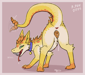 animal_genitalia animal_vulva anus canine_genitalia canine_vulva claws collar dripping_vulva fangs female feral forked_tongue genitals looking_at_viewer nipples presenting presenting_vulva raised_tail rattle_(anatomy) solo tail tail_anus teeth thick_tail tongue vulva conditional_dnp mr.albafox fallout microsoft albafox night_stalker_(fallout) hi_res