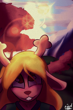 anthro autumn blush clothed clothing cloud cloudy_sky date duo female fur grass hair happy lens_flare light light_beam male male/female mountain offscreen_character outside plant sky sun sunbeam sunlight tree beep! deltarune undertale_(series) kris_dreemurr noelle_holiday deer humanoid mammal 2:3 absurd_res hi_res