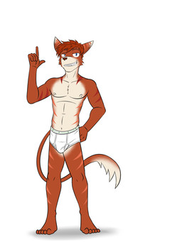 anthro barefoot blue_eyes briefs briefs_only brown_nose bulge clothed clothing confident feet fur gesture hair hand_gesture male monotone_briefs monotone_clothing monotone_underwear navel orange_body orange_fur pointing pointing_up red_hair simple_background smile solo tan_body tan_fur tighty_whities topless topless_male underwear underwear_only white_background white_briefs white_clothing white_underwear fuze ratchet_and_clank sony_corporation sony_interactive_entertainment lombax mammal 3:4 hi_res