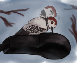 beak black_body black_feathers brown_body brown_eyes brown_feathers eyes_closed feathered_wings feathers feral grey_body grey_feathers looking_at_viewer male outside plant red_body red_feathers simple_background sky snow solo tail tail_feathers tree white_body white_feathers wings winter kestrel_(artist) layvan avian bird picid woodpecker 2025 digital_media_(artwork) hi_res signature