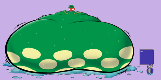 belly big_belly duo feral green_body grey_background huge_belly hyper hyper_belly immobile inflation liquid_inflation plant simple_background text water_inflation shweetmagnet mario_bros nintendo super_mario_sunshine f.l.u.d.d. elemental_creature flora_fauna piranha_plant 2023 hi_res