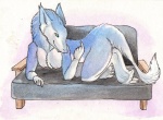 anthro beckoning breasts female furniture gesture lying nipples nude sofa solo tail cadmiumtea morpheuskibbe kate_(morpheuskibbe) mammal sergal traditional_media_(artwork)