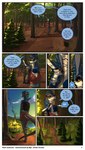 backpack black_eyes blue_hair clothing dialogue eyewear forest goggles grey_body grey_skin hair mountain plant robe running scenery sky sunset tree walking white_body white_skin yellow_eyes feretta mythology tale_of_tails bright-eyes nyo_la_nixan_(character) draako dragon hadanin mythological_creature mythological_scalie scalie 2025 absurd_res comic hi_res