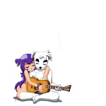 anthro anthro_on_anthro duo female guitar interspecies male male/female musical_instrument nude playing_guitar playing_music plucked_string_instrument romantic romantic_couple simple_background string_instrument white_background minus8 animal_crossing daigasso_band_brothers nintendo barbara_the_bat k.k._slider bat canid canine canis domestic_dog mammal 1:1 crossover