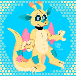 3_toes 4_fingers ambiguous_gender antennae_(anatomy) anthro biped blue_background dipstick_antennae feet fingerless_(marking) fingers looking_at_viewer multicolored_antennae open_mouth open_smile patch_(fabric) pink_wings plushie pupils simple_background smile solo teal_eyes teal_inner_ear teal_pupils toeless_(marking) toes wings yellow_body coneiuscorn disney lilo_and_stitch fan_character hitch_(appellemoigreuh) alien animate_inanimate experiment_(lilo_and_stitch) living_plushie 1:1 2024 hi_res
