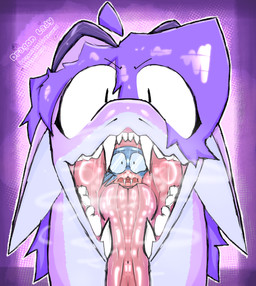 anthro bodily_fluids duo female female/female feral glistening glistening_tongue in_mouth in_throat mouth_shot open_mouth saliva saliva_string scared scared_prey steamy_breath tongue tongue_out unwilling_prey vore dragonlady_(artist) mythology drella_(drellafox) lem_(lem75) dragon mythological_creature mythological_scalie reptile scalie snake hi_res