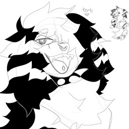 ambiguous_gender bodily_fluids chibi cum feral genital_fluids grin open_mouth open_smile smile solo sprinkllepup canid canine canis domestic_dog mammal 1:1 black_and_white hi_res monochrome sketch
