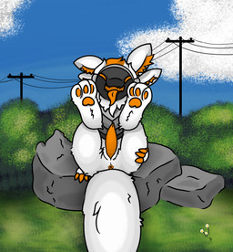3_toes 4_fingers against_surface animal_genitalia anthro anus butt detailed_background feet femboy fingers fluffy fluffy_tail fur genital_slit genitals good_boy hand_on_butt imminent_sex inner_ear_fluff looking_at_viewer machine male orange_body orange_eyes orange_fur outside outside_sex paws penis presenting presenting_anus presenting_hindquarters presenting_penis presenting_slit requesting seductive sex sex_request solo submissive submissive_male tail tapering_penis toes tongue tongue_out tuft white_body protocheckers protochecker protogen hi_res