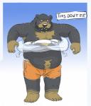 anthro belly bottomwear clothing eyewear glasses humanoid_hands male moobs navel overweight overweight_anthro overweight_male shorts simple_background solo text spazz_bear bowrb_(character) bear mammal 2018 english_text hi_res