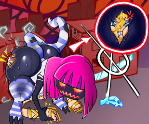 anthro big_butt butt duo facesitting female female/female sitting sitting_on_another unknown_artist panty_and_stocking_with_garterbelt panty_anarchy stocking_anarchy demon human mammal hi_res incest_(lore) sibling_(lore) sister_(lore) sisters_(lore) twincest_(lore) twins_(lore)