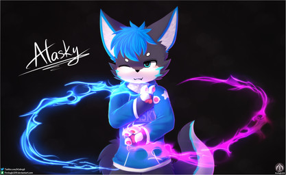 anthro blush blush_lines border elemental_manipulation fire fire_manipulation fur grey_body grey_fur maigc male one_eye_closed pawpads solo standing text white_border wink senz canid canine canis mammal wolf absurd_res hi_res url