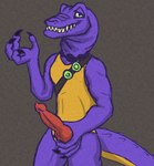 anatomically_correct anatomically_correct_genitalia anatomically_correct_penis animal_genitalia animal_penis anthro crocodilian_penis genitals green_eyes grey_background hand_on_penis looking_at_viewer male penis purple_body simple_background simple_coloring smile smiling_at_viewer solo yellow_underbelly i-block bucky_o'hare_(series) al_negator alligator alligatorid crocodilian reptile scalie shaded simple_shading