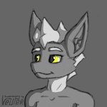 anthro fangs grey_body hair licking long_ears looking_at_viewer male one_eye_closed simple_background solo teeth tongue tongue_out white_hair wink veuper unknown_species animated headshot_portrait low_res portrait