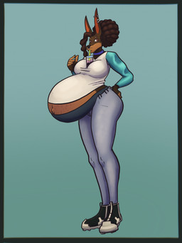 anthro belly beverage big_belly black_border black_clothing black_footwear black_shoes black_sneakers blue_bottomwear blue_clothing blue_collar blue_jeans blue_pants border bottomwear breasts brown_body brown_fur brown_hair bubble_tea clothed clothing collar denim denim_bottomwear denim_clothing drinking drinking_straw ear_piercing ear_ring facial_piercing female footwear fur green_background hair hand_on_butt hand_on_own_butt huge_belly humanoid_hands hyper hyper_belly hyper_pregnancy industrial_piercing jeans looking_at_viewer navel nose_piercing nose_ring outie_navel pants piercing pregnant pregnant_anthro pregnant_female raised_clothing raised_shirt raised_topwear ring_piercing shirt shoes simple_background solo stretch_marks topwear wearing_collar white_clothing white_shirt white_topwear moscoviumdraws merci_(moscoviumdraws) canid canine canis dobermann domestic_dog mammal pinscher 2026 digital_drawing_(artwork) digital_media_(artwork) english_description hi_res