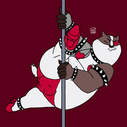 1_eye anklet anthro bracelet bulge clothed clothing collar crossdressing cybernetic_arm cybernetic_limb cybernetics dancing disability eye_patch eyes_closed eyewear footwear genitals high_heels jewelry legband machine male overweight overweight_anthro overweight_male penis penis_poking_out pole pole_dancing prosthetic prosthetic_arm prosthetic_limb shoes simple_background solo spiked_anklet spiked_bracelet spiked_collar spiked_legband spikes stripper stripper_pole thong underwear noinipi cartoon_network mao_mao:_heroes_of_pure_heart badgerclops badger cyborg mammal mustelid musteline 1:1 hi_res