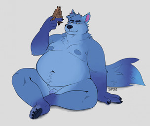 4_toes 5_fingers anthro belly blue_body blue_fur blush body_hair brown_body brown_fur claws dark_nose duo extreme_size_difference eyebrows feet fingers fur genitals happy_trail humanoid_genitalia humanoid_penis looking_at_another male male/male mohawk moobs navel neck_tuft nipples nude overweight overweight_male pawpads paws penis pink_ears sitting sitting_on_ground size_difference smile tail toes tuft spyz_(artist) dan_(spyz) ethan_(spyz) arctic_wolf canid canine canis hyena mammal spotted_hyena wolf hi_res