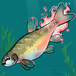 algae ambiguous_gender brown_body brown_scales dorsal_fin feral fin fire gills humor kelp markings multicolored_body multicolored_scales pectoral_fin plant pun scales seaweed solo tail tail_fin toony underwater underwater_scenery visual_pun water white_markings yellow_markings flamingpickle aquatic cyprinid cypriniform fish flame_chub minnow 1:1 2025 digital_media_(artwork) full-length_portrait portrait