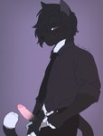 anthro balls biped black_body black_fur bodily_fluids cheritz clothing erection foreskin fur genital_fluids genitals glans humanoid_genitalia humanoid_penis juminhan male male_anthro medium_hair mysme nails necktie partially_retracted_foreskin penis pose precum rolled_up_sleeves solo suit tail zipper_down dirtylynel mystic_messenger jumin_han domestic_cat felid feline felis mammal tuxedo_cat absurd_res hi_res pinup