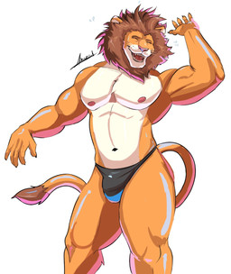 anthro biceps clothed clothing dancing fur hair male muscular muscular_anthro muscular_male nipples simple_background smile solo tail topless topless_male adrovmike disney zootopia felid lion mammal pantherine digital_media_(artwork) hi_res