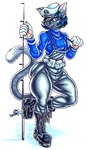 anthro big_butt blue_eyes blue_nails boots butt clothing colored_nails femboy fishing_rod footwear male nails overalls pawpads pink_pawpads sailor_hat shoes solo sweater thick_thighs topwear turtleneck the_fedor_corpse felid feline mammal hi_res