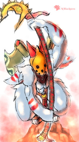 2_horns anthro axe biped fingers fur gladiator holding_melee_weapon holding_object holding_weapon horn logo male mask melee_weapon scarf solo text warrior weapon white_body white_fur kblacknessarts atlyss enok_(atlyss) mammal poon_(atlyss) 2025 9:16 absurd_res artist_logo artist_name english_text hi_res