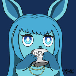 chibi container cup drinking eyelashes female hair holding_container holding_cup holding_mug holding_object jewelry label mug necklace jazovyx nintendo pokemon eeveelution generation_4_pokemon glaceon pokemon_(species) 1:1 alpha_channel hi_res