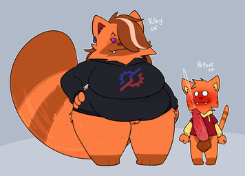 animal_genitalia animal_penis big_penis big_tail bottomless clothed clothing feline_genitalia feline_penis female fur genitals hair_covering_one_eye hand_on_hip huge_penis huge_tail larger_female male orange_body orange_fur penile_spines penis purple_eyes red_eyes size_difference tail vulva crushpepper pepper_(crushpepper) felid feline mammal hi_res tagme