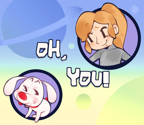 abstract_background ambiguous_gender bodysuit clothing collar duo female female_human feral gesture gradient grey_clothing hair looking_at_another orange_hair red_nose shrug skinsuit smile text tight_clothing white_body ligma_(artist) nintendo oh_you rhythm_heaven canid canine human mammal 2026 digital_drawing_(artwork) digital_media_(artwork) english_text handwritten_text hi_res meme