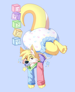 4_fingers 4_toes ambiguous_gender anthro big_diaper black_nose block blue_pacifier claws clean_diaper clothed clothing diaper feet finger_claws fingers fur half-closed_eyes huge_diaper inner_ear_fluff midair multicolored_body multicolored_fur multicolored_hoodie narrowed_eyes object_in_mouth pacifier pacifier_in_mouth pattern_diaper purple_background simple_background smile solo tail text three-quarter_view toe_claws toes tuft two_tone_body two_tone_fur two_tone_tail upside_down wearing_diaper whisker_spots white_body white_claws white_finger_claws white_fur white_inner_ear white_inner_ear_fluff white_tail white_toe_claws yellow_body yellow_ears yellow_eyelids yellow_fur yellow_tail jupiters littleforbig fang29_(character) canid canine canis domestic_dog hybrid kangaroo macropod mammal marsupial 2024 absurd_res character_name full-length_portrait hi_res portrait
