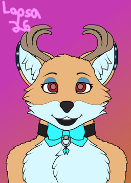 anthro antlers bimbofication collar female horn lips makeup solo thick_lips lapsa_heartlocke canid canine deer fox hybrid mammal