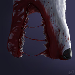blood blood_drip blood_from_mouth blood_in_mouth blood_string bodily_fluids dripping facial_markings feral head_markings macabre male markings mouth_shot muzzle_(marking) open_mouth solo teeth reddyexe canid canine canis mammal wolf 1:1 absurd_res hi_res