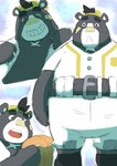 anthro backwards_baseball_cap backwards_hat baseball_(sport) baseball_cap baseball_uniform belly black_body black_fur bottomwear clothing fur hat headgear headwear kemono male overweight overweight_anthro overweight_male pants shirt solo sport sportswear topwear uniform ayame42612 brand_new_animal studio_trigger sloth_bear_(brand_new_animal) bear mammal 2020 digital_media_(artwork)