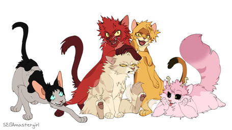 ambiguous_gender annoyed antennae_(anatomy) black_body black_fur black_sclera blue_eyes feral feralized fluffy fluffy_tail fur group grumpy hand_on_cheek happy light_body light_fur long_tail mottled multicolored_body multicolored_fur pawpads paws pink_body pink_ears pink_fur quadruped red_body red_eyes red_fur simple_background spiky_fur tail tan_body tan_fur text tongue tongue_out white_background yellow_body yellow_eyes yellow_fur yellow_sclera segamastergirl my_hero_academia warriors_(book_series) ashido_mina denki_kaminari eijiro_kirishima hanta_sero katsuki_bakugou domestic_cat felid feline felis mammal tabby_cat 16:9 2018 artist_name crossover hi_res widescreen