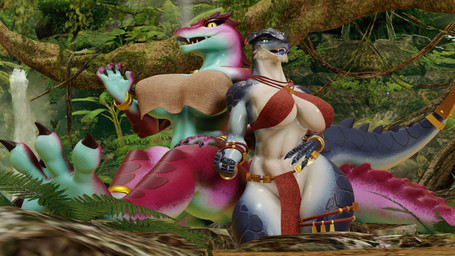 anthro bottomwear breasts clothing duo female female_anthro gesturing_at_viewer hand_on_hip hand_on_leg hand_on_thigh huge_hips huge_thighs hyper hyper_hips jewelry loincloth looking_at_viewer paws simple_clothing size_difference tail thick_thighs under_boob wide_hips void_dragon216 vulgarvictor_(modeler) warhammer_(franchise) kroxigor_(vulgarvictor) saurus_(vulgarvictor) crocodilian kroxigor lizardman lizardman_(warhammer) reptile saurus saurus_(warhammer) scalie 16:9 3d_(artwork) digital_media_(artwork) hi_res widescreen