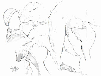 4_toes after_oral all_fours ambiguous_gender ambiguous_penetrated anatomically_correct anatomically_correct_genitalia anatomically_correct_penis animal_genitalia animal_penis balls beanie bestiality bodily_fluids canine_genitalia canine_penis close-up clothed clothing collar cum cum_drip cum_in_mouth cum_in_throat cum_inside cum_on_balls cum_on_penis cum_overflow cum_string cumshot deep_throat directional_arrow dominant dominant_feral dominant_male drinking drinking_cum dripping duo ejaculation erection eyes_closed face_fucking featureless_face feet feral feral_penetrating feral_penetrating_human genital_fluids genitals hands_on_shoulders hat headgear headwear heart_symbol human_on_feral human_penetrated internal interspecies irrumatio kissing knot knot_in_sheath knotted_penis larger_male leaking_precum lipsticking male male/ambiguous male_penetrating male_penetrating_ambiguous motion_lines oral oral_penetration orgasm penetration penile penis penis_in_mouth precum precum_string presenting presenting_penis saliva saliva_drip saliva_string sex sheath short_fur side_view simple_background size_difference solo submissive submissive_ambiguous submissive_human swallowing text three-quarter_view toes toony tuft white_background hotdogmeat canid canine canis domestic_dog human mammal 2025 hi_res multiple_scenes sketch