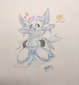 accessory after_sex antennae_(anatomy) anthro bangle belly big_ears black_sclera blush bodily_fluids cream_puff cum cum_drip cum_in_vagina cum_inside dripping ear_piercing ear_ring female filled_to_the_brim fluffy fluffy_chest food fur furgonomics genital_fluids genitals hand_on_belly heart_symbol hooves inner_ear_fluff jewelry kneeling leaking_cum multi_ear no_pupils nude open_mouth pastry piercing pupils ring_piercing ruff smile solo tail tail_accessory tail_bangle tail_jewelry tailband tuft vulva white_body white_eyes wristband ocean_protogen_(artist) microsoft ori_(series) xbox_game_studios fan_character safi_(holocesaphira) guardian_spirit 2024 hi_res traditional_media_(artwork)