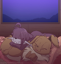 black_nose blep buckteeth button_ears duo eyes_closed female feral floppy_ears fluffy fluffy_tail grey_body hair hair_over_eye inside lying lying_on_another male neck_tuft night on_front on_side quadruped sky sleeping star starry_sky tail teeth tongue tongue_out tuft window fuf nintendo pokemon elliot_(fuf) rita_(fuf) eevee generation_1_pokemon pokemon_(species) rattata 2019 hi_res