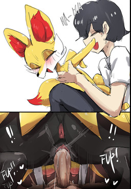 anthro anus areola bodily_fluids breasts duo exclamation_point female female_anthro fur genital_fluids genitals happy happy_sex heart_symbol inner_ear_fluff interspecies male male/female motion_lines nipples on_bottom on_top onomatopoeia penetration penis pink_areola pink_nipples pink_vulva pokephilia quadruped reverse_cowgirl_position sex sound_effects text time_skip tuft vaginal vaginal_fluids vaginal_penetration vulva yellow_body yellow_fur my700 nintendo pokemon braixen fennekin generation_6_pokemon human mammal pokemon_(species) colored_sketch digital_drawing_(artwork) digital_media_(artwork) hi_res shaded simple_shading sketch