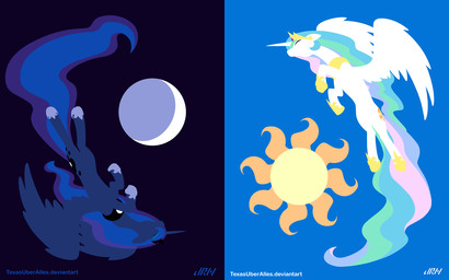 blue_background blue_body blue_feathers blue_hair crown duo eyeshadow feathered_wings feathers female feral hair headgear horn jewelry makeup moon necklace purple_background simple_background sun white_body white_feathers wings texasuberalles friendship_is_magic hasbro my_little_pony mythology princess_celestia_(mlp) princess_luna_(mlp) equid equine mammal mythological_creature mythological_equine winged_unicorn 16:10 2016 lineless widescreen