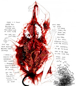 ambiguous_gender ambiguous_humanoid bisected black_tail blood blood_puddle blue_eyes bodily_fluids bone brain corpse cut_in_half death fur gore guts hair intestines lung organs roadkill solo tail text white_body white_fur white_hair jejejunum mythology ember_(jejejunum) animal_humanoid avian avian_humanoid humanoid mythological_avian mythological_bird mythological_creature mythological_firebird phoenix_humanoid 2026 digital_drawing_(artwork) digital_media_(artwork) english_description english_text hi_res