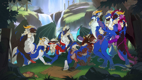 2_horns anal anal_penetration animal_genitalia animal_penis anthro big_penis black_body black_sclera blue_body chin_spikes claws clone cloning dorsal_fin dorsal_frill ear_fins equine_genitalia equine_penis facial_spikes fellatio fin food forest frill_(anatomy) fruit genitals grey_body group group_sex hair horn humanoid_genitalia humanoid_penis hybrid_genitalia hybrid_penis kissing kissing_neck kissing_while_penetrated kneeling knot knotted_equine_penis knotted_penis lake male multicolored_body oral oral_penetration oral_while_penetrated orgy penetration penile penis plant purple_penis red_eyes scales selfcest sex spikes spikes_(anatomy) spines square_crossover transformation tree ventral_scales waterfall white_hair wings yellow_eyes tres-art mythology aliradan-the-black calax keegen negadrake wikiwarrior dragon mythological_creature mythological_scalie scalie 2025 hi_res