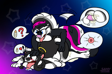ahegao anthro black_body black_fur bodily_fluids bottle breasts breed breeding_kink container cum cum_drip cum_in_vagina cum_inflated_belly cum_inflation cum_inside doggystyle dripping duo ejaculation excessive_cum excessive_genital_fluids female from_behind_position fur genital_fluids grey_body grey_fur hand_on_head impregnation_request impregnation_view inflation looking_pleasured male male/female milk milk_bottle milk_container ovulating pink_body pink_fur pinned pinned_to_ground sex simple_background tail tail_motion tailwag thick_thighs tongue tongue_out white_body white_fur wings samylestinker samy_(samylestinker) angel canid canine canis domestic_dog husky mammal mephitid nordic_sled_dog skunk spitz 3:2 absurd_res flat_colors hi_res