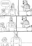 anthro clothing dialogue female group male simple_background text bernielover disney zootopia becca_(bernielover) fan_character canid canine canis domestic_dog mammal comic english_text hi_res monochrome