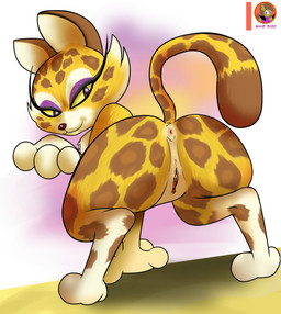 anthro anus bedroom_eyes big_butt brown_body brown_fur brown_spots butt chest_tuft countershading crouching eyelashes eyeshadow female fur genitals huge_butt long_tail looking_at_viewer looking_back makeup markings multicolored_body multicolored_fur narrowed_eyes paws presenting presenting_hindquarters purple_eyes seductive solo spots spotted_body spotted_fur tail tan_body tan_fur thick_thighs tuft vulva wide_hips yellow_body yellow_fur yellow_sclera moon_pearl succubi_samus kirby_(series) kirby_and_the_forgotten_land nintendo clawroline felid feline leopard mammal pantherine absurd_res hi_res