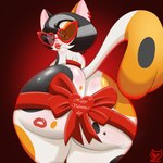 anthro big_butt butt eyewear female glasses holidays kiss_mark piercing pose ribbons gomezcat valentine's_day katy_cali calico_cat domestic_cat felid feline felis mammal 1:1 hi_res pinup