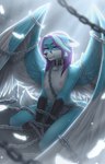 anthro bound chain chained chained_up male nipples nude solo wings ules nyaaa_foxx canid canine fox mammal absurd_res hi_res