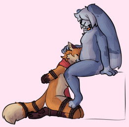 anthro arms_tied bdsm black_body black_fur blue_body blue_fur bondage bound breasts collar countershade_body countershade_face countershading dipstick_tail duo eyes_closed fellatio female frogtied fur gloves_(marking) grey_body grey_fur hair hair_over_eyes hands_behind_back leg_markings legs_tied male male/female markings multicolored_body multicolored_fur nude oral orange_body orange_fur penile penis_in_mouth restraints rope rope_bondage scarf sex socks_(marking) tail tail_markings sxlvally atlyss iris_(vertexxx) scarf_fox_(foxite) canid canine fox mammal poon_(atlyss) red_fox true_fox nonbinary_(lore)
