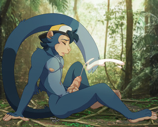 anthro areola athletic athletic_anthro athletic_male backwards_baseball_cap backwards_hat baseball_cap biped bodily_fluids chest_tuft clothing countershade_fur countershade_torso countershading crotch_tuft cum cumshot ejaculation erection feet fingers foreskin fur genital_fluids genitals hat hat_only headgear headgear_only headwear headwear_only humanoid_genitalia humanoid_penis looking_pleasured male masturbation mostly_nude mostly_nude_anthro mostly_nude_male navel nipples nude nude_anthro nude_male on_ground orgasm orgasm_face pecs penile penile_masturbation penis pubes sitting solo tail toes tuft knife-boy corduroy_(hunterstirling) haplorhine mammal monkey primate