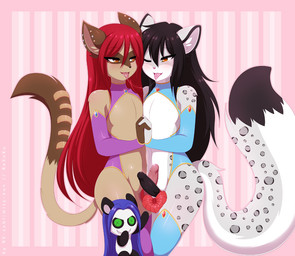anthro arm_warmers armwear biped black_hair black_penis bodily_fluids clothed clothing crossdressing duo ear_piercing erection femboy fluffy fluffy_tail front_view frottage fur genitals hair hand_holding humanoid_genitalia humanoid_penis interlocked_fingers legwear long_hair male male/male mostly_nude one_eye_closed pattern_background penile penis penises_touching piercing plushie red_hair saliva saliva_string sex simple_background tail take_your_pick thigh_highs tongue tongue_out re-sublimity-kun alastair_snowpaw leona_(aka)_little_one sledge_revorse animate_inanimate domestic_cat felid feline felis leopard living_plushie mammal pantherine snow_leopard 2016 digital_media_(artwork)